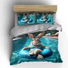 Swimming Pool Fun Rabbit Set Soft Comfortable Duvet Cover Bedding Set Included 1*Duvet Cover & 2*Pillowcases Gift