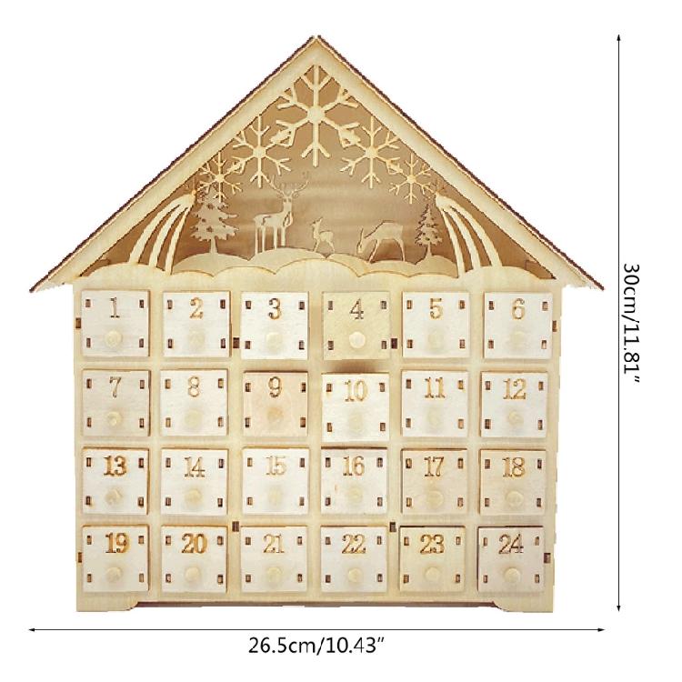 Xmas Countdown Christmas Decoration with Drawers & LED Lights Gift for Adult Kid