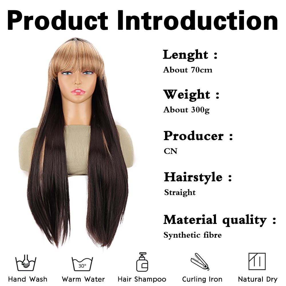 Long Straight Wig With Bangs Wig Heat Resistant Synthetic Wig For Women Girls Daily Cosplay Wig Use