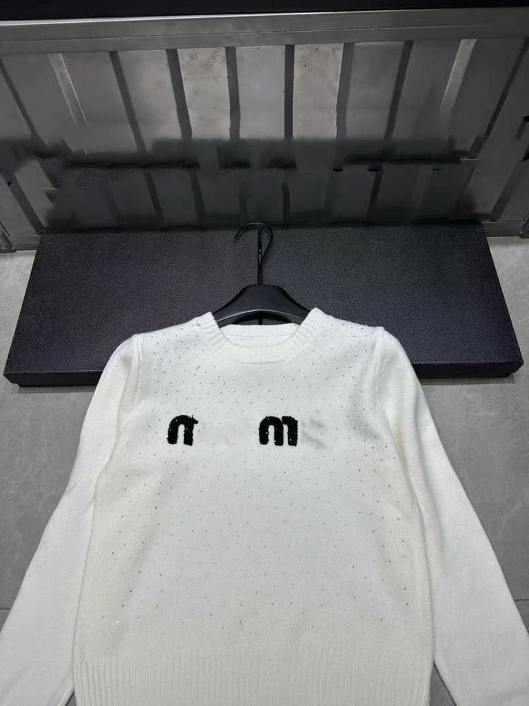 Miu Style 2025 Autumn/Winter Flocking Embroidery Knit Pullover with Hot Drill Lettering - Versatile, Age-Reducing Long Sleeve Top