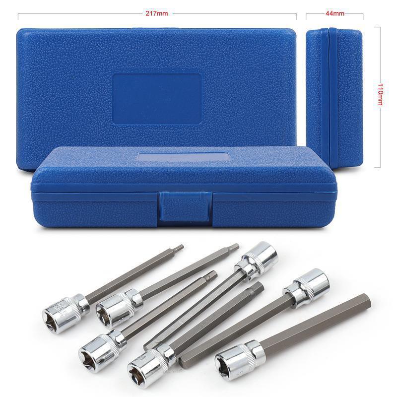 7pcs 3/8" Drive Extra Long Allen Hex Bit 3-10mm Impact Adapter Allen Key Socket Bit Set Automotive Hand Tools With Storage Case