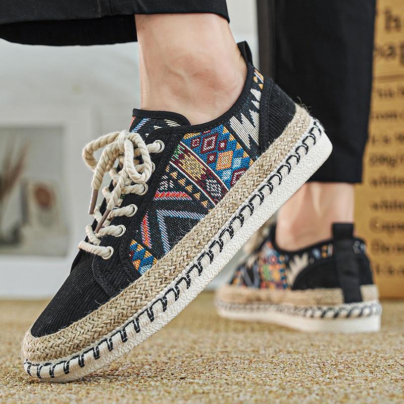 Neue Mode Gedruckt Herren Sommer Schuhe Bequeme Flache Segeltuchschuhe Herren Schnürschuhe Fischerschuhe Casual Herren Espadrilles Hommes_voghion.com