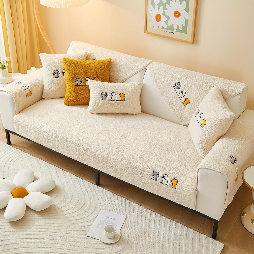 Plush Sherpa Sofa Slipcover Soft Couch Cover Non-Slip Sofa Towel for Bedroom Office Living Room Furniture Protector Home Decor