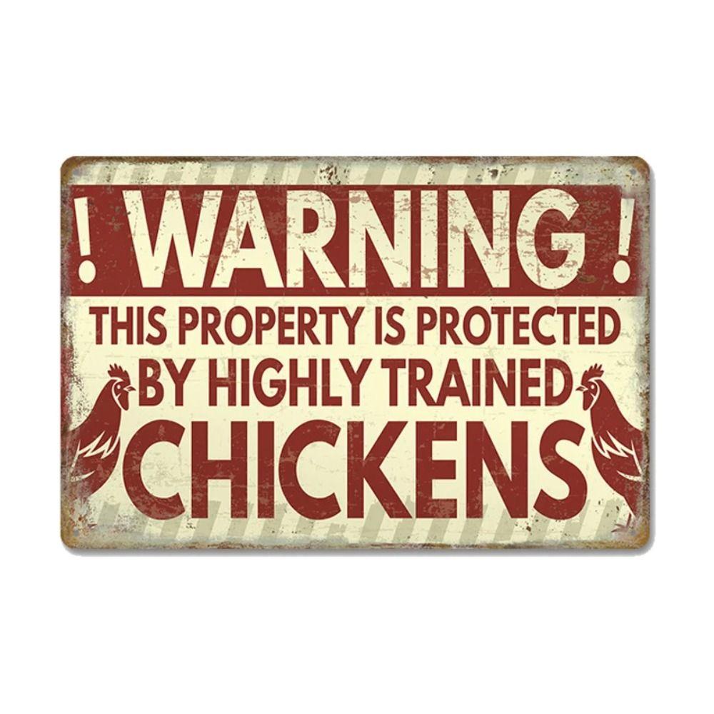 Funny Warning Chicken Sign, Indoor Outdoor Metal Plaque 20x30cm
