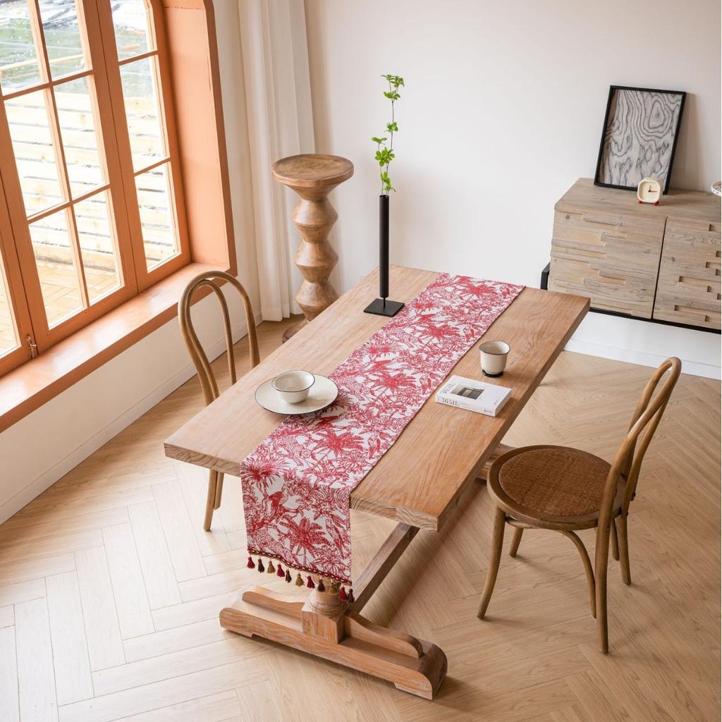 Șervețel de masă cu ciucuri de cocos roșu, material Jacquard cu plante, decorațiuni pentru masa de bucătărie, pentru petreceri de acasă, festivaluri