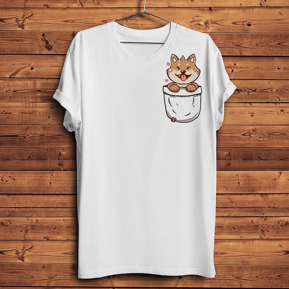 Cute Akita and Shiba Inu Puppy In Pocket Funny 3D T Shirt Unisex Summer New White Casual Homme Kawaii Hipster Tshirt Streetwear