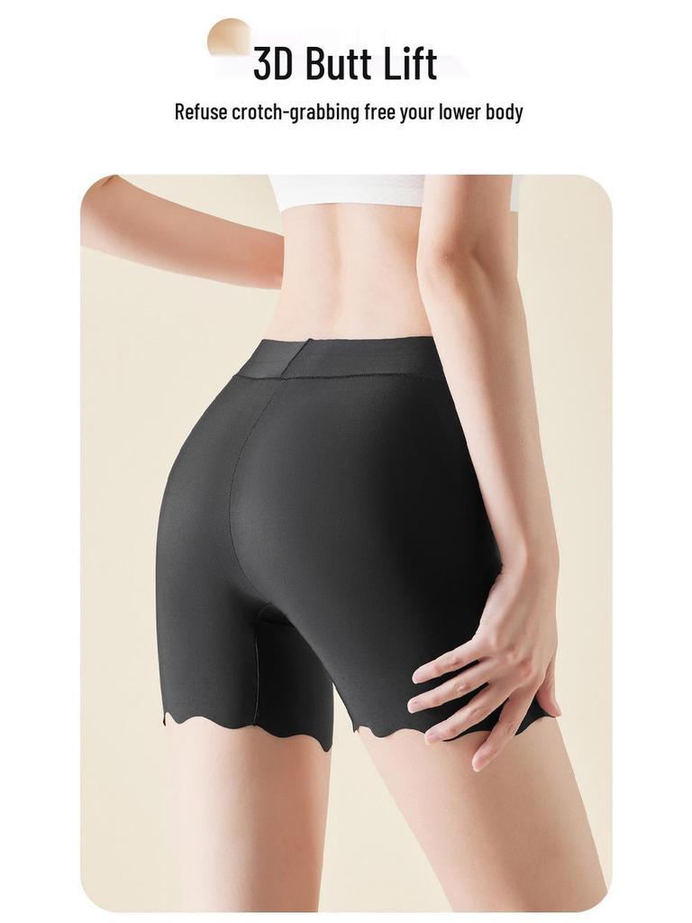 Ice Silk Seamless High Waist Tummy Control Women's Breathable Plus Size Safety Underlayer Pants