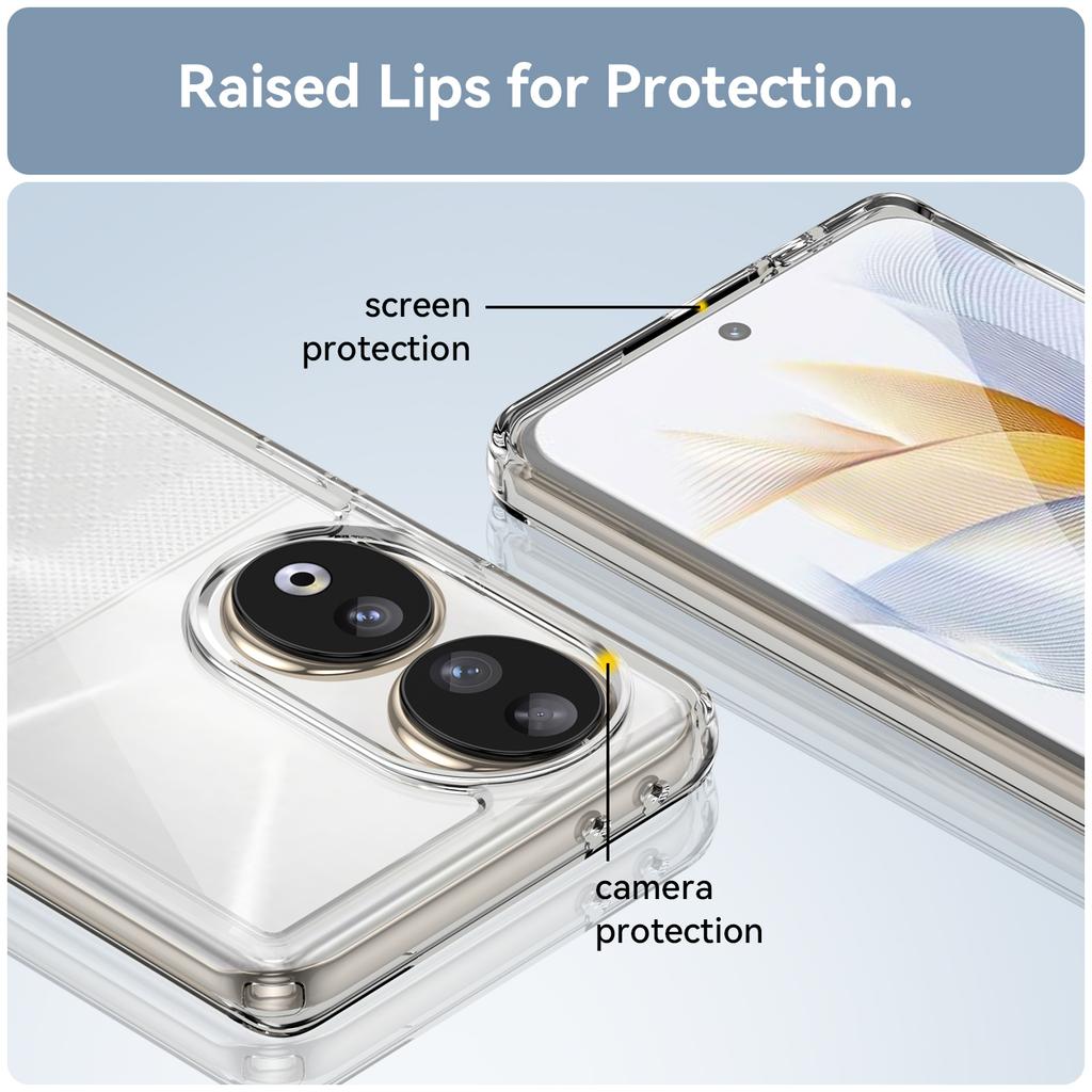 TPU+Acrylic Cover for Honor 90 Clear Phone Case with Electroplating Buttons (Big Rear Lens Hole)
