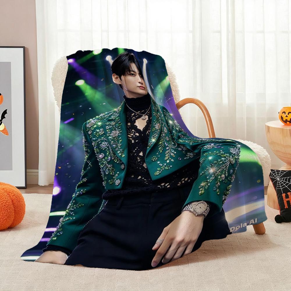 Stylish Man Yellow Jacket Portrait Pattern Blanket Warm Comfortable Fleece Blanket For Living Room Office Nap Lightweight Home Decor Halloween Gift