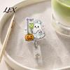 Retractable Badge Holder Halloween Reel, Ghost Black Cat And Pumpkin Design, Acrylic Id Reel 360 Degree Rotating ID for Nurses Office Staff Decor