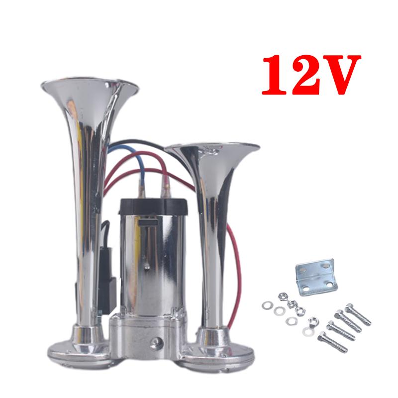 Dual electric air horn kit with compressor, 12V 24V 600DB super loud dual horn speakers for vehicle, car, truck, and boat