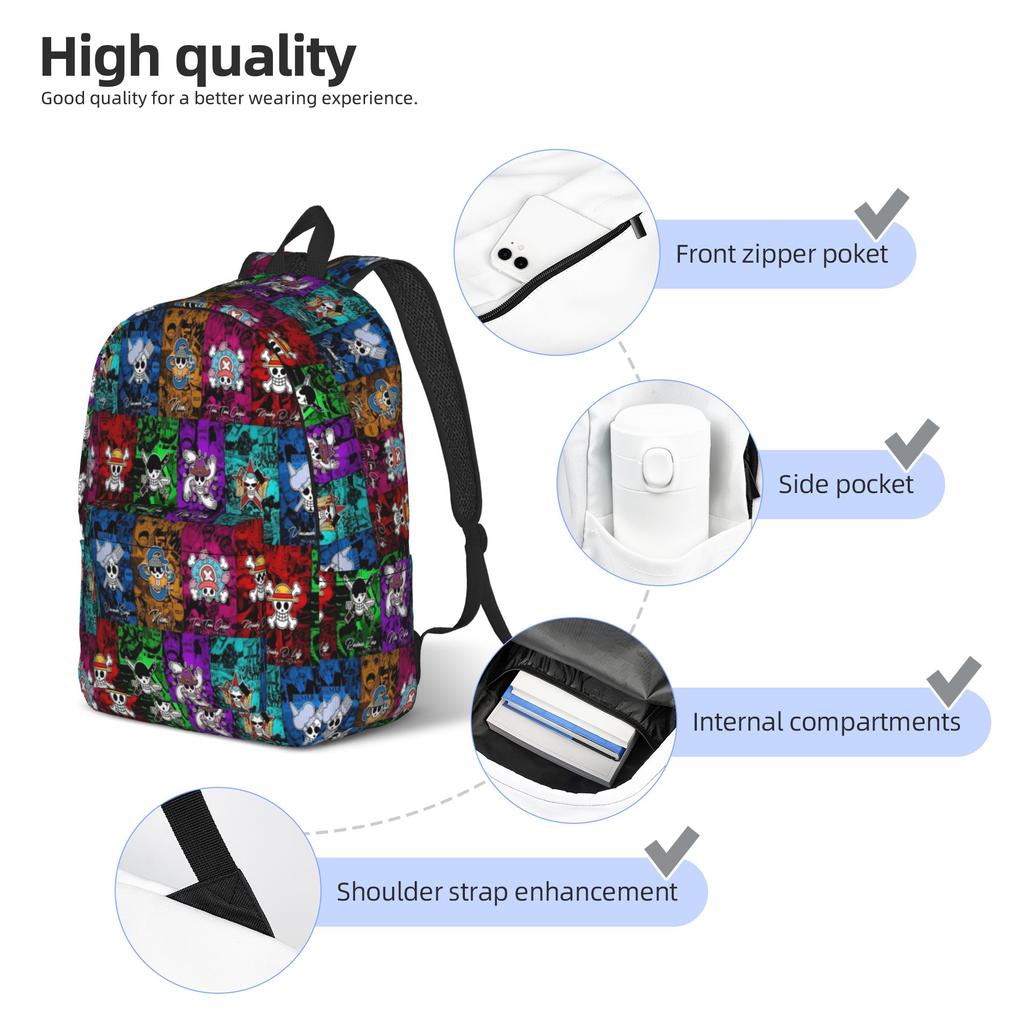 Japan Anime Zoro Luffy Skull Casual Backpack Student Hiking Travel One Piece  Daypack for Men Women College Shoulder Bag