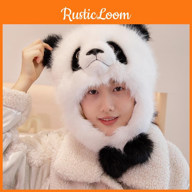 He Qizai Hua Panda Plüschmütze Eltern-Kind-Dekoration Wärme Niedlich Ohrenschützer
