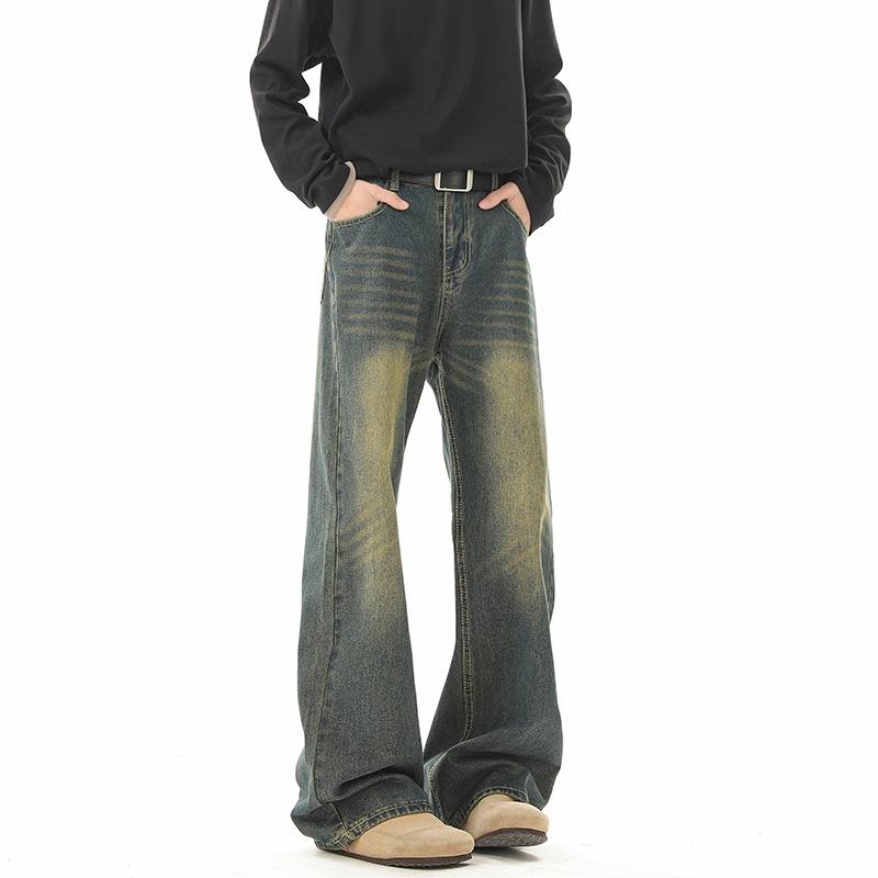 American Retro Old Jeans Men's Cleanfit High Street Loose Straight Wide Legs Mopping Versatile Long Pants
