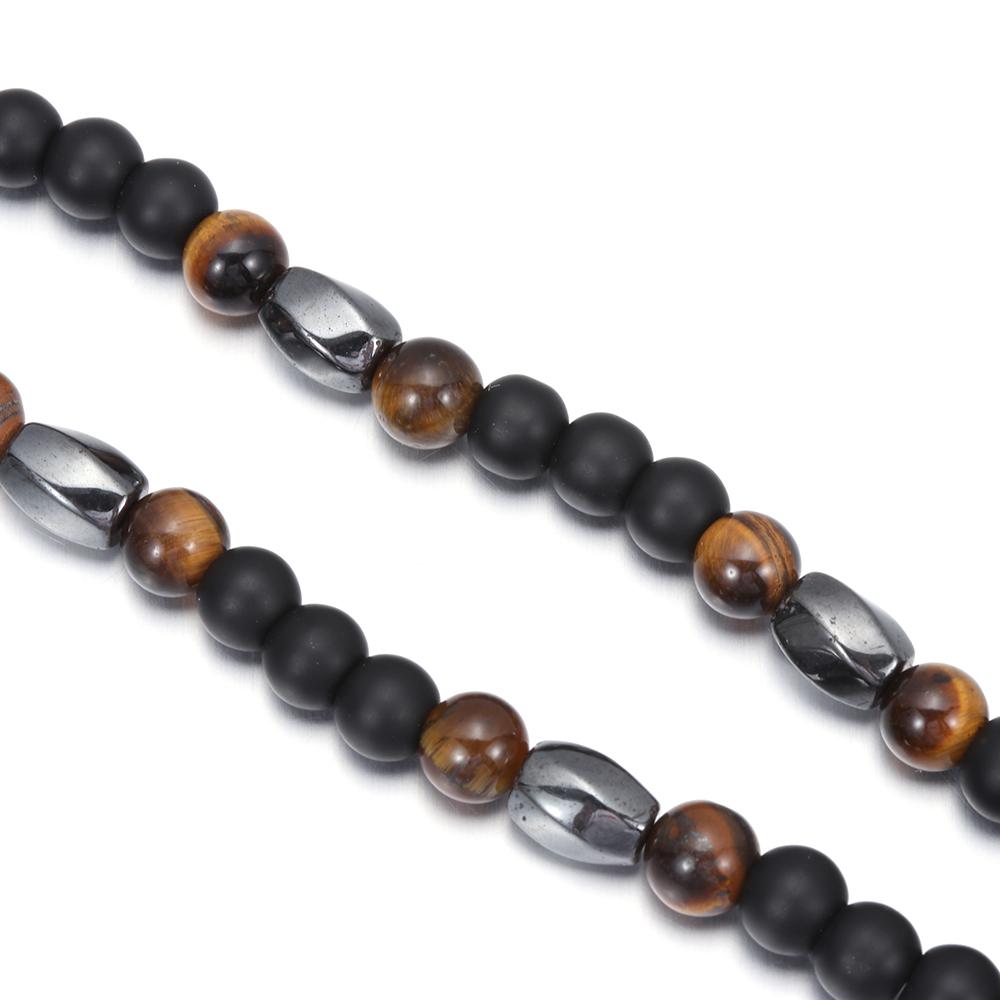 Handmade Gift for Men Jewelry Bead Necklace Healing Balance Hematite Stone Volcanic Rock