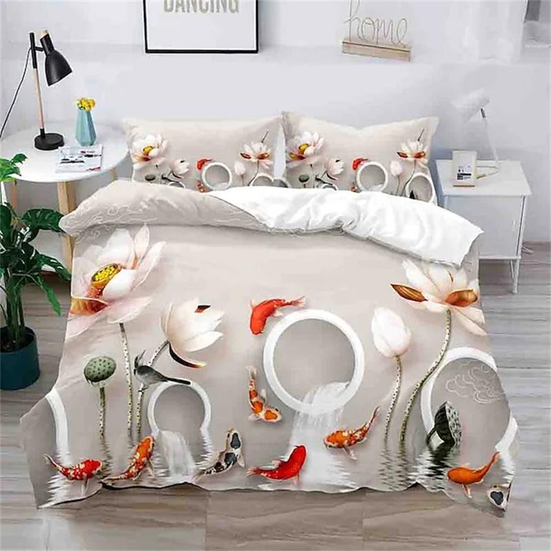 Blumen Bettbezug King Mikrofaser 3D Botanische Blüte Blumen Bettwäsche Set Luxus Geometrisch Schwan Bettdeckenbezug Für Mädchen Teenager