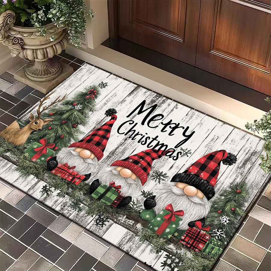 Cartoon Christmas Knit-Style Non-Slip Velvet Floor Mat: Dirt-Resistant Bathroom or Entrance Decor