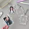 Acrylic 3-inch Photocard Holder with Angel Wings Graffiti Style Kpop Photo Card Protector with Keychain Card Cover