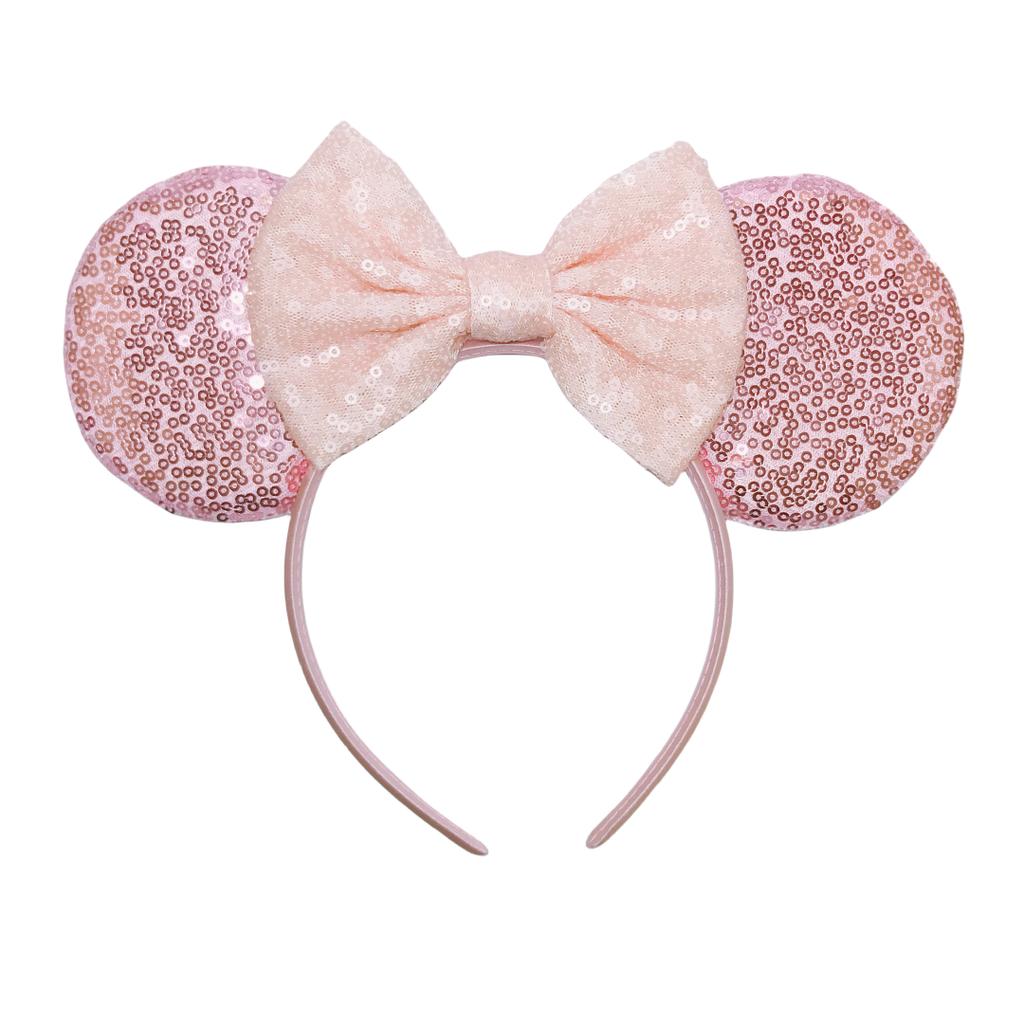Mouse Ears Headband For Girls Adults 5'' Sparkly Sequin Bow Hairband Festival Party Travel DIY Hair Accessories