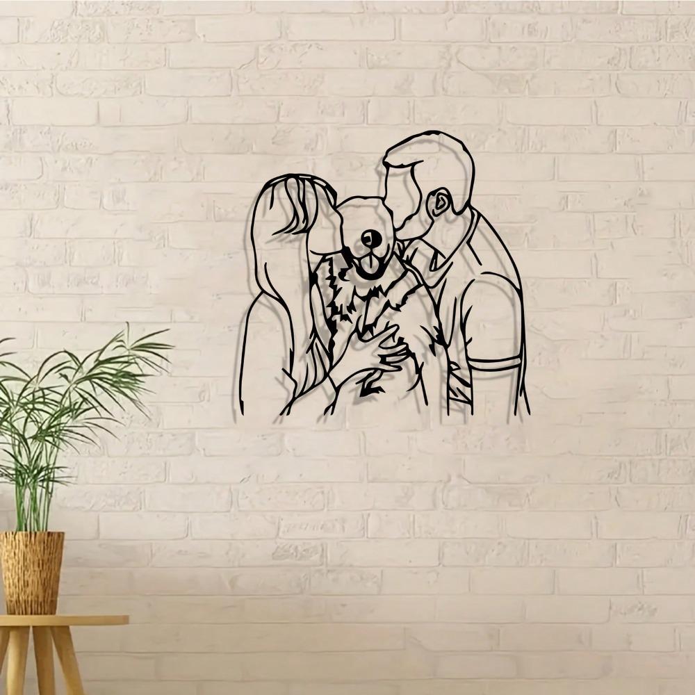 Vintage Black White Iron Wall Art Minimalist Couple Dog Silhouette Durable Metal Decor Romantic Bedroom Gift Pet Lovers