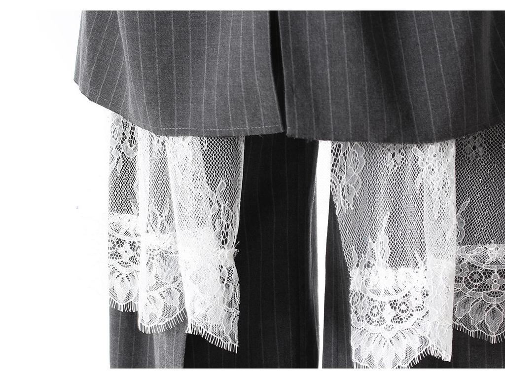 European & American Style 3-in-1 Detachable Lace-Trim Striped Pants - Autumn Collection