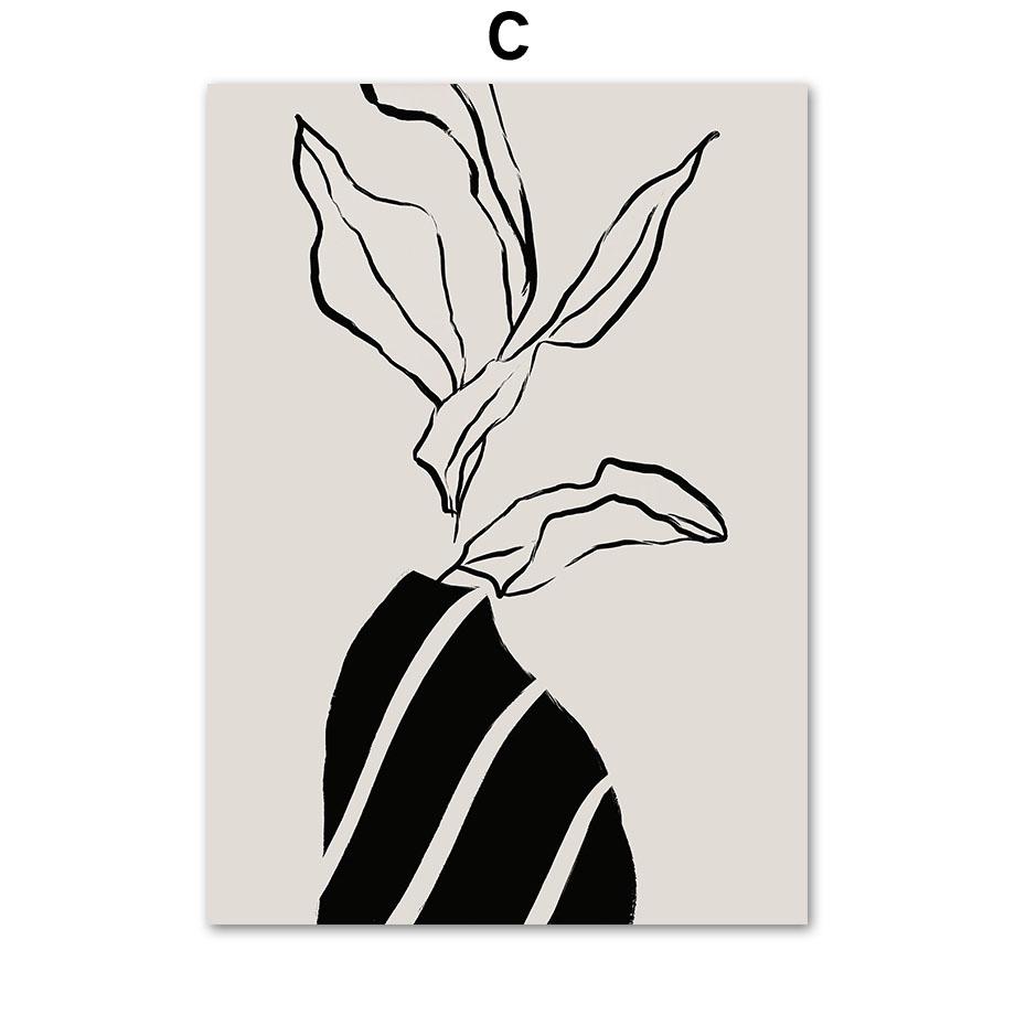 Abstract Line Leaf Flower Beige Black Botanical Wall Art Canvas Painting Posters And Prints Wall Pictures For Living Room Decor