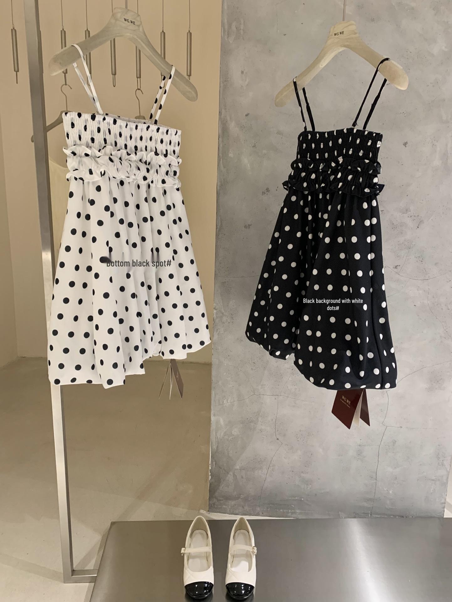 Polka Dot Pleated High-Waisted Skirt Vest - Women s Spring/Summer Two-Way Wear Small