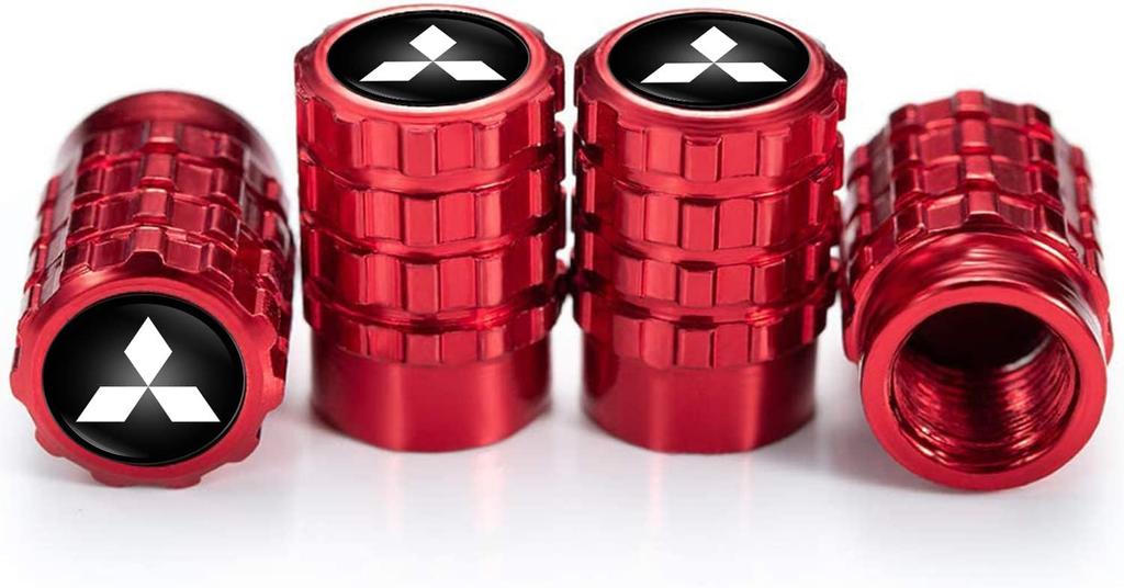 Air Valve Cap Mitsubishi Car Motorcycle Aluminum Alloy Lightweight Corrosion Protection Wheel Dress Up Set of 4 (Mitsubishi, Red)