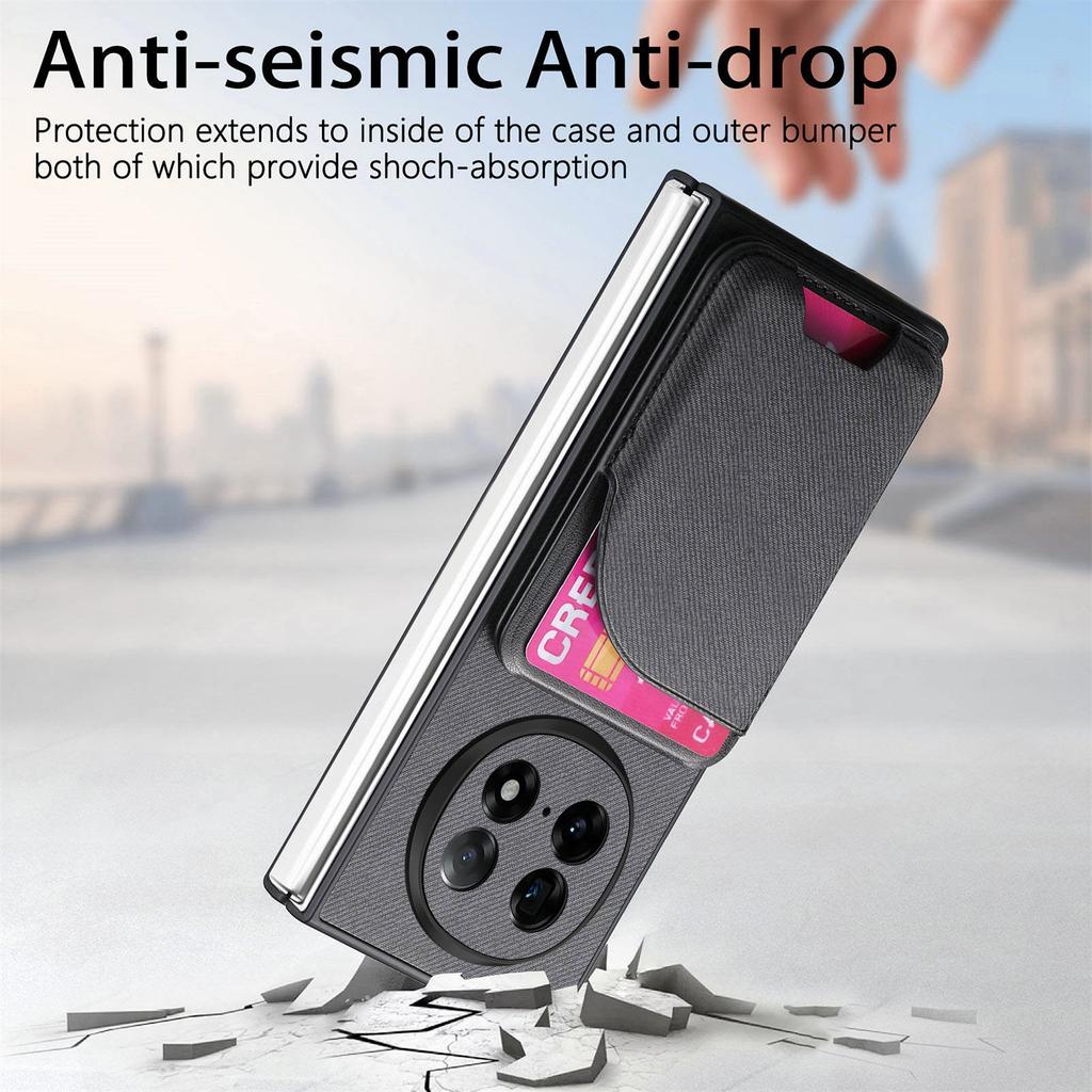 For Oppo Find N5 5G Magnetic Case Kickstand Denim Texture Leather Back Cover with Detachable Card Bag