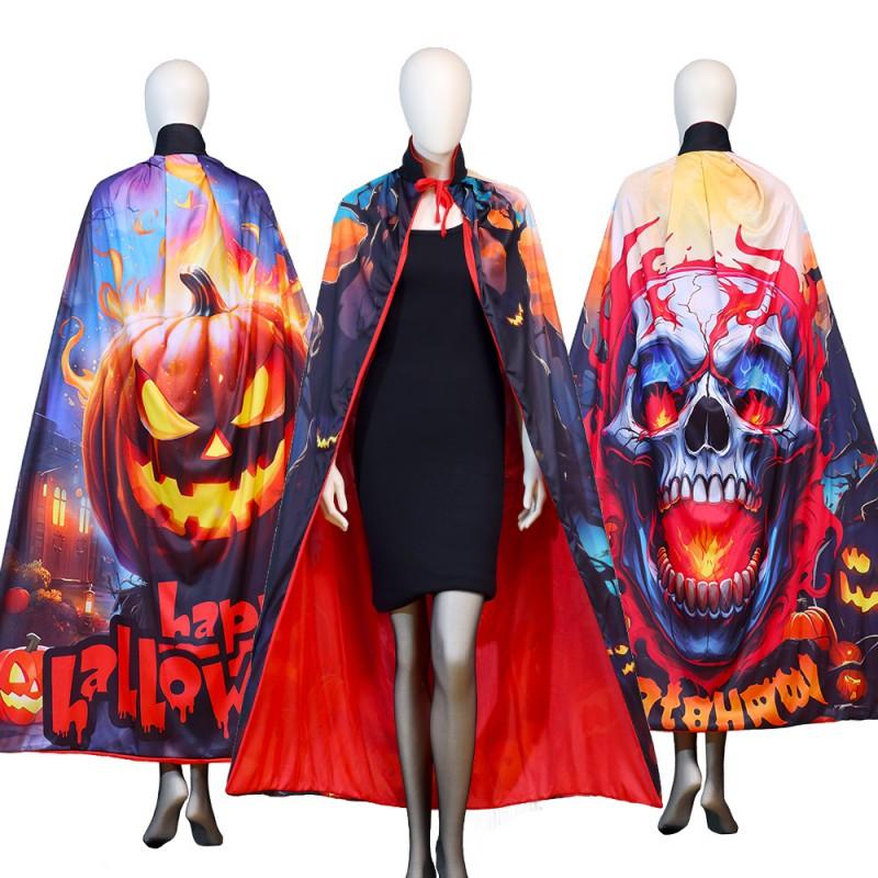 Halloween Masquerade Cape Adult Unisex Printed Long Robe Witch Shawl Cosplay Costume Party Prop