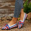 Comfortable Large-size Single Shoes Spring and Autumn New Striped Color Matching Light-mouth One-pedal Fly-woven Women's Shoes