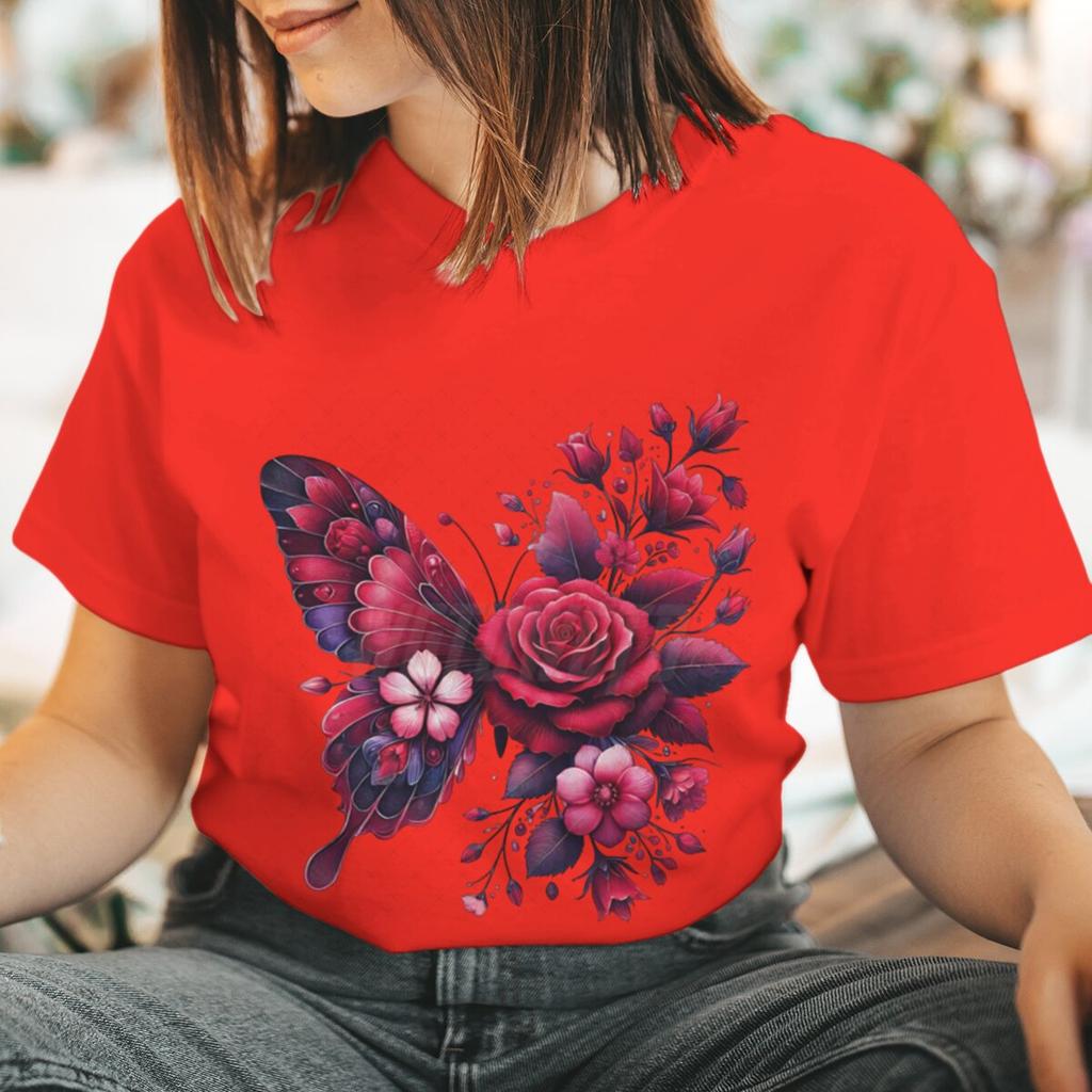 Floral Butterfly Fashion Clothes Summer Spring Flower Tee Ladies Cartoon Clothing Short Sleeve Graphic Women T-shirt Female Top
