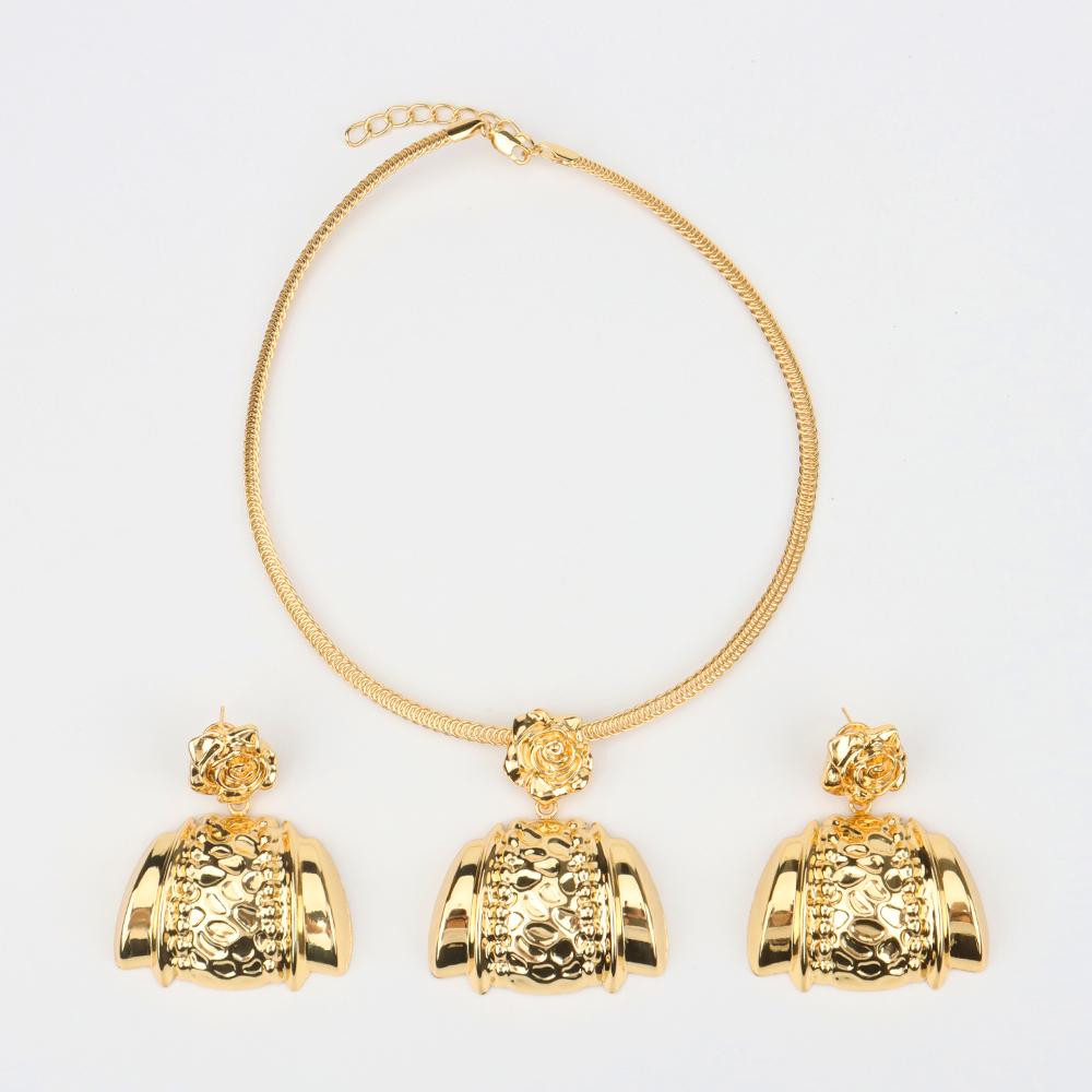African Women Jewelry Set Pendant Necklace Earrings Weddings Design Bracelet Ring Jewellery Party Bridal Dubai Accessory Gift