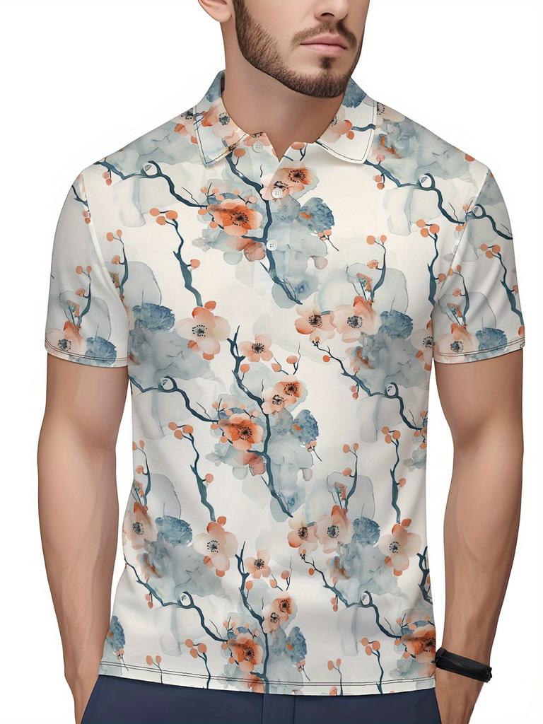 Men'S Short-Sleeve Polo Shirt with Flat Digital Print Pattern - No Texture