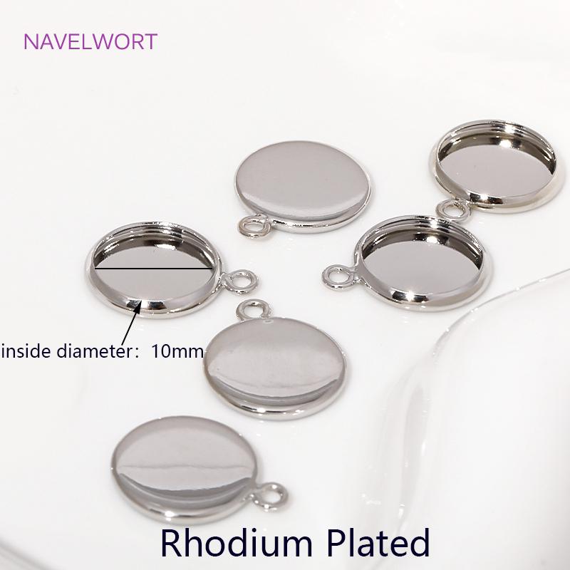 6/8/10mm 14K Gold Plated Cabochon Blank Tray Charms Connectors For DIY Bracelets Necklaces Jewelry Making Accessories Supplies