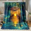 Cute Otter Holding Star Blanket Fantasy Animal Design Soft Fleece Throw Home Decor Gift Idea Magical Nature Theme Cozy Warmth