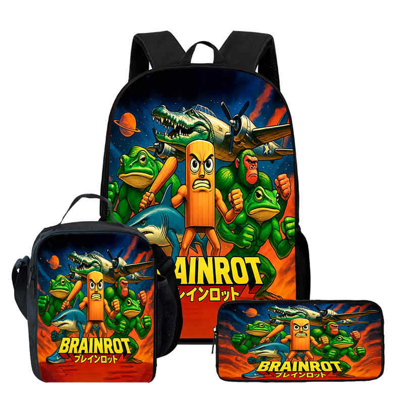 Wooden Stick Man Brain Rot Schoolbag High Definition Printing Leisure Cross Border Light Backpack