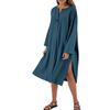 Women's Dresses Loose Casual Solid Color V-Neck Button Long Dresses