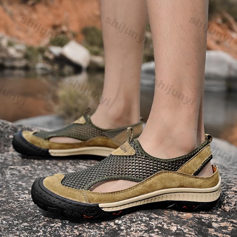 Fashion Large Size Men's Casual Shoes 2025 Summer Mesh Breathable Comfortable Flats Fashion Non Slip Outdoor Soft Sole Vintage Sandals