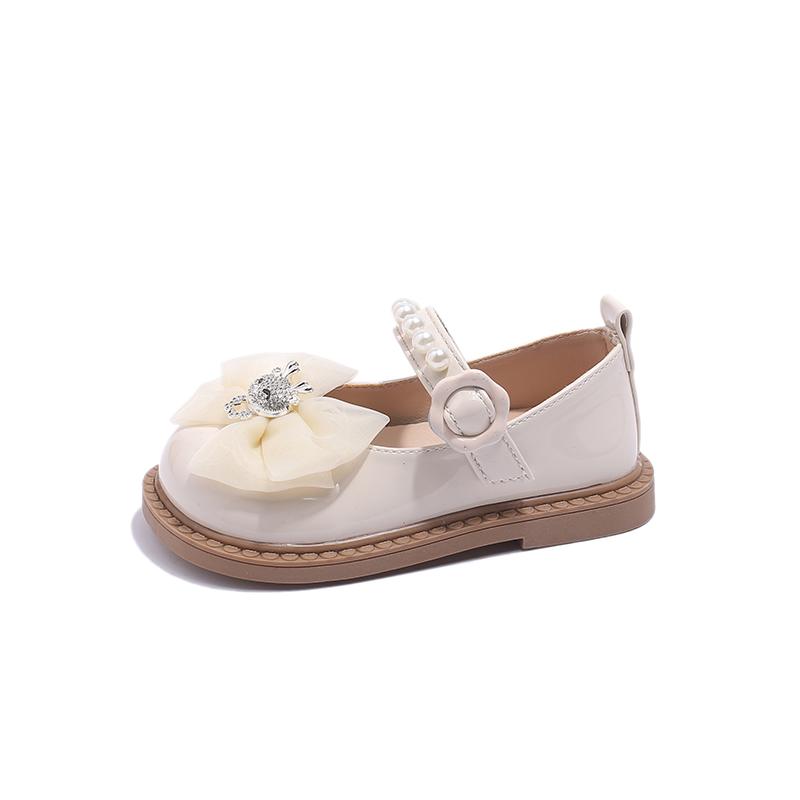 

Girls Shoes 2-12 Years Old Beige Cartoon Bow Pearl Girls Baby Mary Jane Shoes Black Soft Bottom Non-slip Children Baby Sandals 23