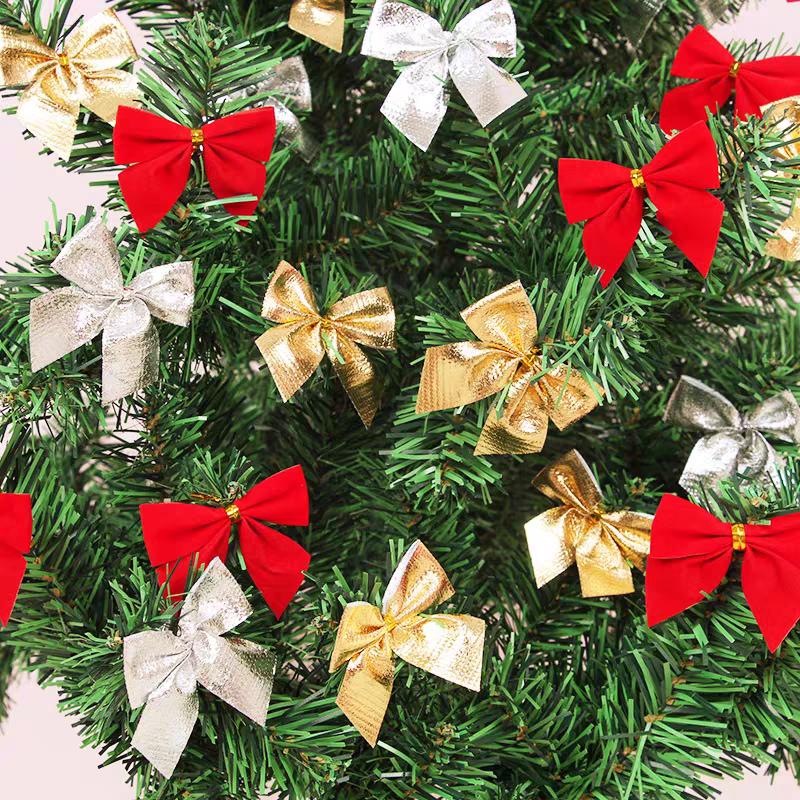 12/480x Christmas Bow Christmas Decorations for Home Gold Red Bowknot Xmas Tree Ornaments New Year 2024 Navidad Decor Supplies