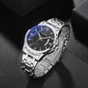 Blue Classic Light Steel Strap Mens Watch Waterproof With Calendar Function Movement Quartz
