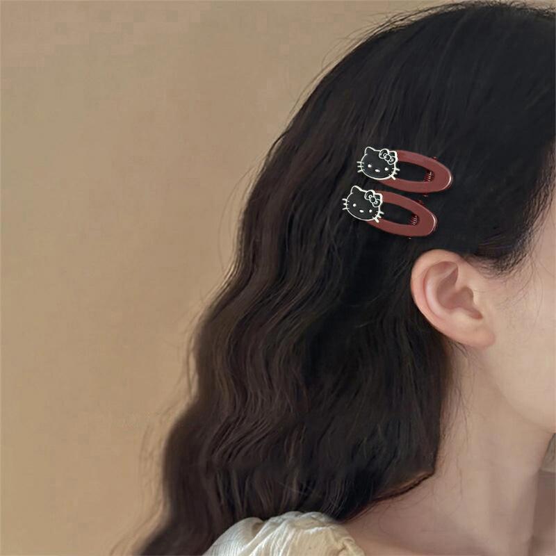 Cartoon cat red bow duck bill clip bangs side hairpin cute sweet girl heart hair accessories