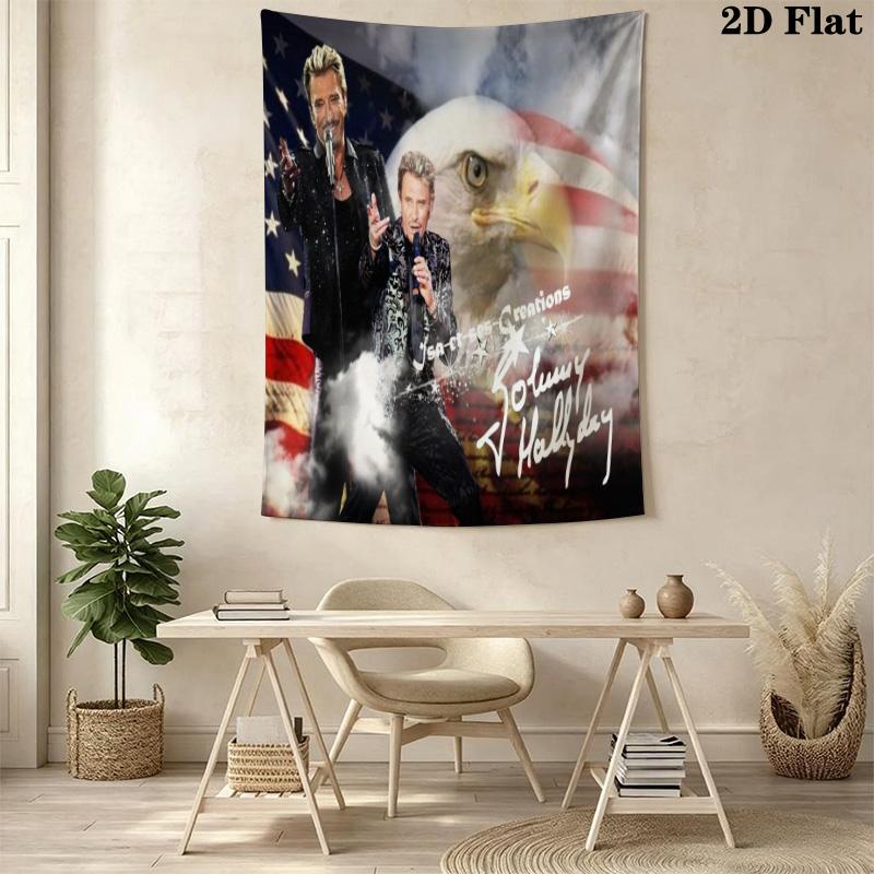 Johnny Hallyday Best Live Performances Tapestry Wallmounted Fashion Print Home Decor Background Wall Hanging Cloth Christmas Gift