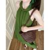 French Lazy Style Green Halterneck Off-the-Shoulder Dress Women's Summer New Temperament Resort Dress