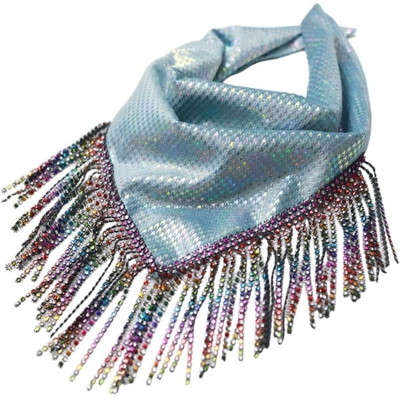 Neckerchief Bandana Head Wrap Beautiful Rhinestones Turbans Skull Pattern небесно-голубой