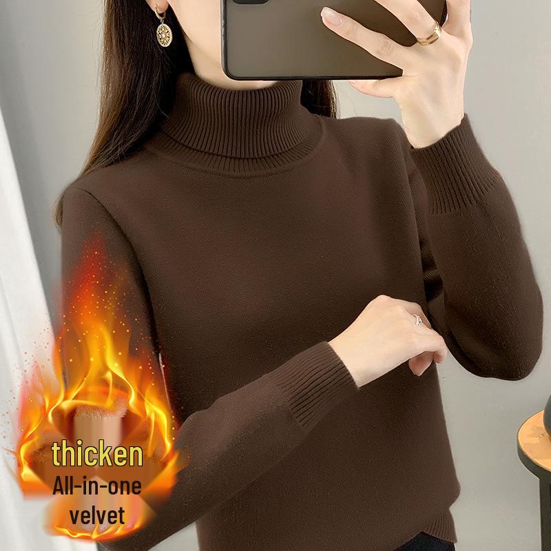 2025 Women's Plus Velvet Knit Base Layer Sweater - Autumn/Winter Thickened One-Piece Top