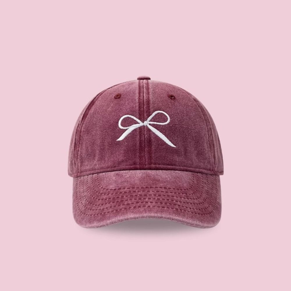 Embroidery Embroidery Bow Baseball Cap Cotton Sun Hat Simple Bowknot Baseball Hat  Outdoor