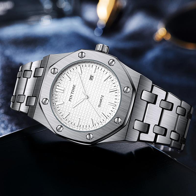 PINTIME Orologi da uomo di lusso automatici con data, impermeabili, luminosi, al quarzo, in acciaio inossidabile, sportivi.