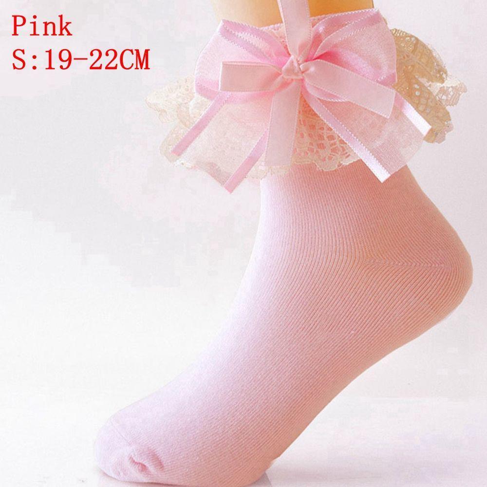 

Cute Ankle Baby Girls Short Lace Frilly Ruffle Cotton Big Bow Princess Socks XL розовый